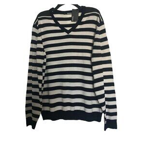 NWT NEW Murano Men's Pullover Striped V Neck Sweater Size Ecru Navy 2XT $90